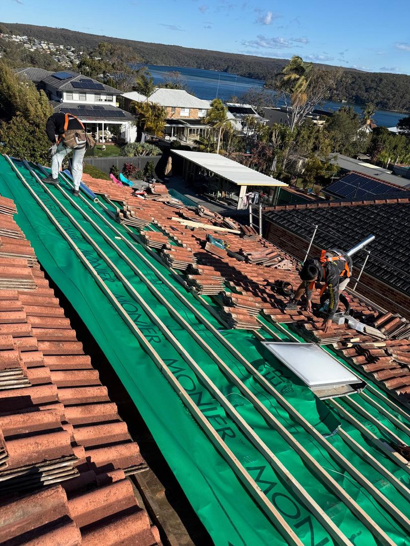 Tile roof stripped back for restoration preparation